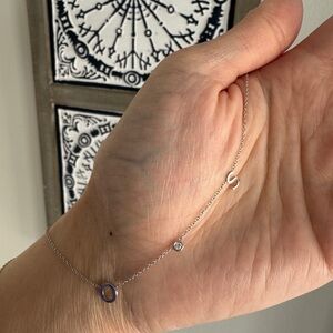 BabyGold 14k white gold initial letter O & S necklace with diamond bezel
